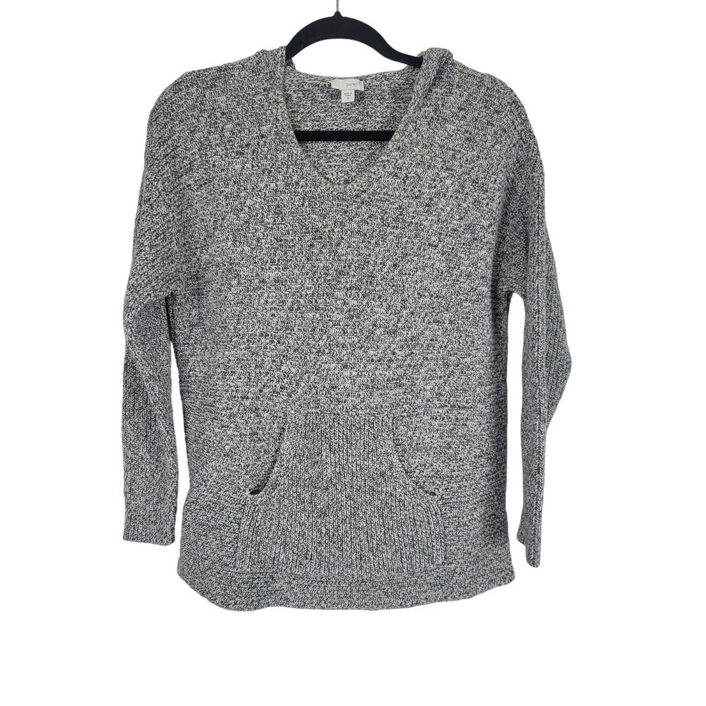 J.Jill Pure Jill Hooded Sweater XS Womens Grey V Neck Pullover Knit Grey Top